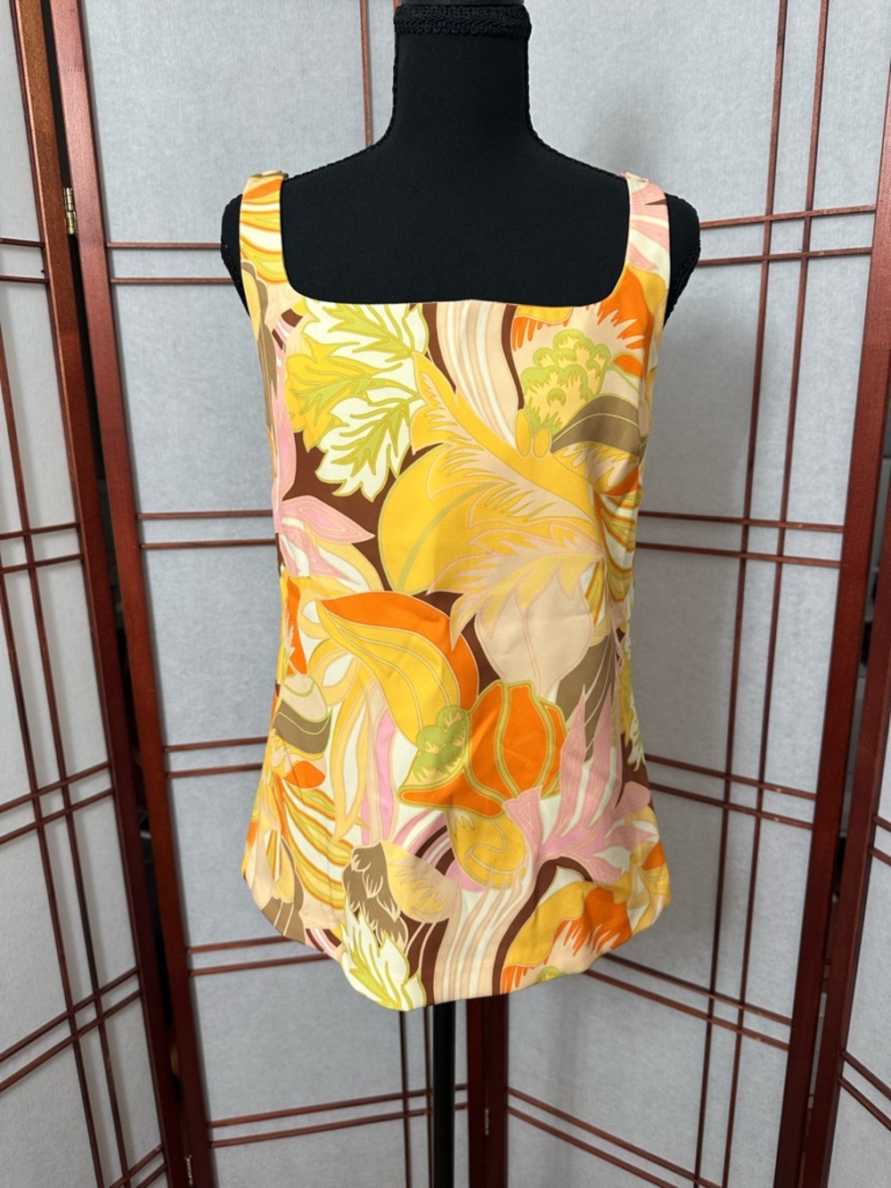 Zara Floral Square Neck Tank Top - Yellow, Orange, Pink